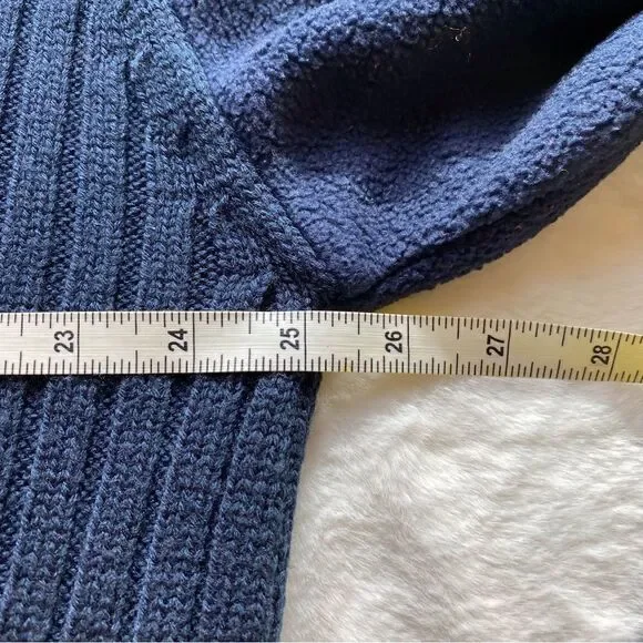 Bruebeck Dark Blue Rib Knit Fleece Sleeves Pullover Mock Turtleneck Sweater